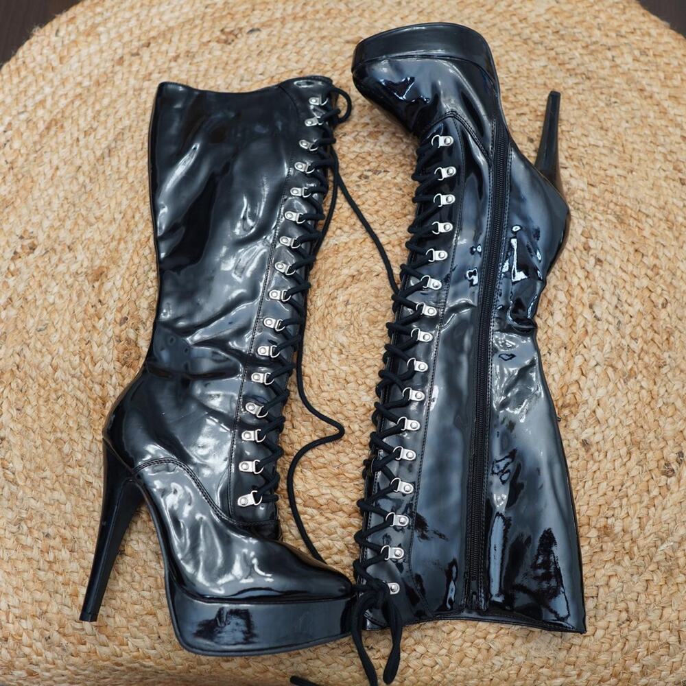 Ellie Knee High Patent Platform Boots Size 9